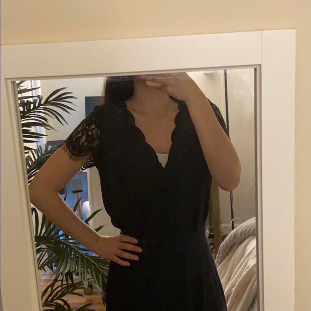 Black short sleeve lace summer blouse